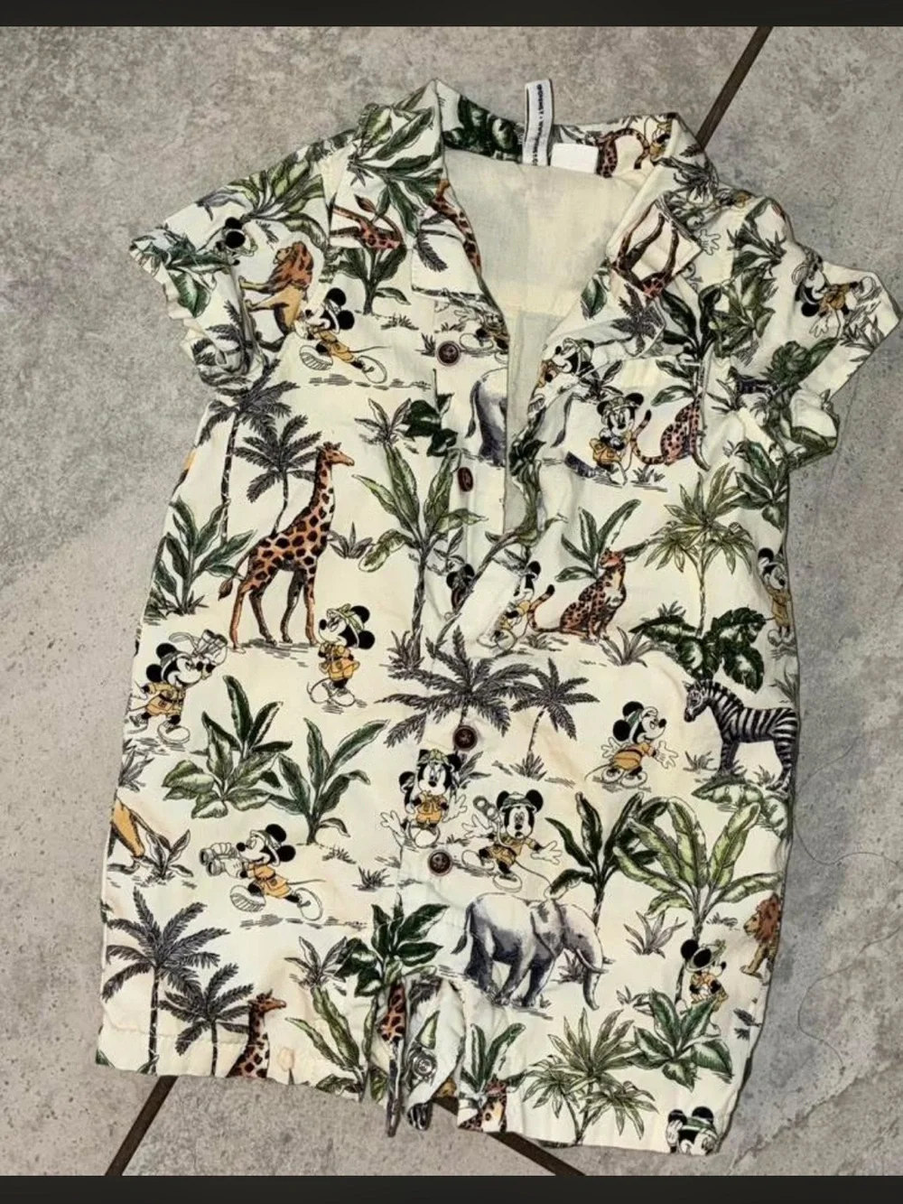 Janie and Jack Cream Jungle Print Mickey Mouse One-Piece Bodysuit
